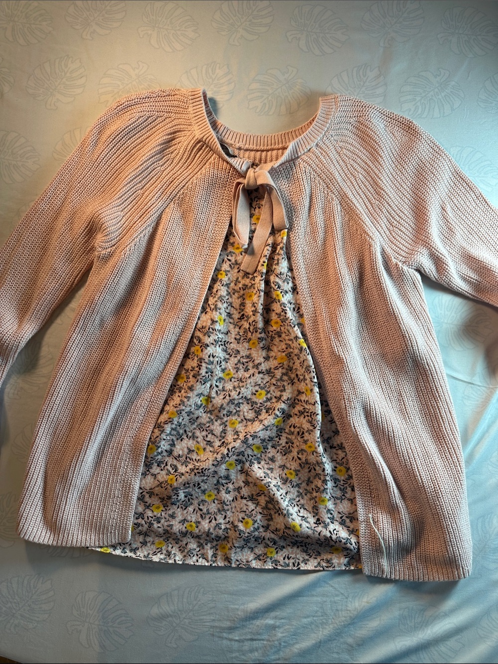 LOFT Light Pink Tie-Front Knit Cardigan with Floral Lining